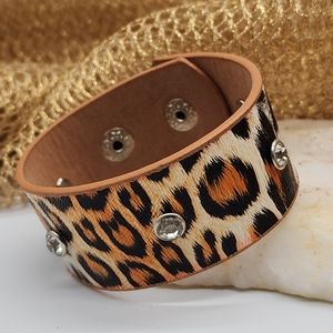Bracelet Animal Print Faux Leather Bracelet Crystals Snapped Adjustable